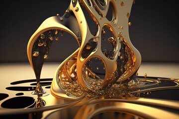 Abstract liquid gold flowing, Generative AI