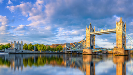 panoramic view at the famous tower bridge of london - 588350665