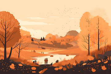 Autumn Landscape, illustration. Generative AI
