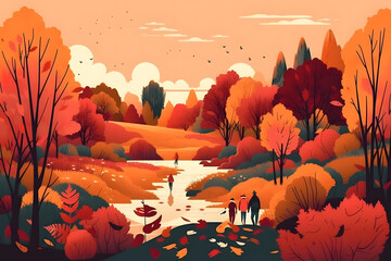 Autumn Landscape, illustration. Generative AI