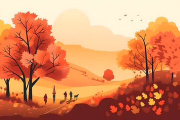 Naklejka na ściany i meble Autumn Landscape, illustration. Generative AI