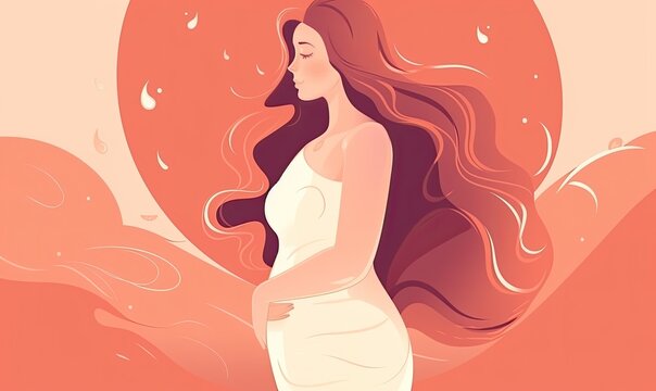 Pregnant woman, future mom of hugging belly with arms, Happy Mother's Day, illustration, generative AI