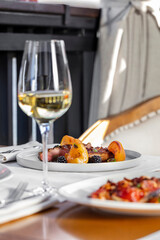 Three course dinner with white wine
