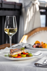 Three course dinner with white wine