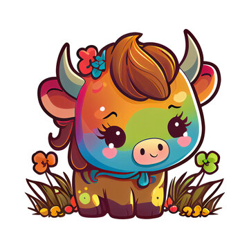 Colorful Baby Bull clipart, Baby Bull on Transparent background, sublimation design, t-shirt design, wall mate design, frame design, Generative AI
