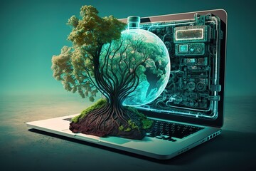 technology , virtual tree laptop, Generative AI