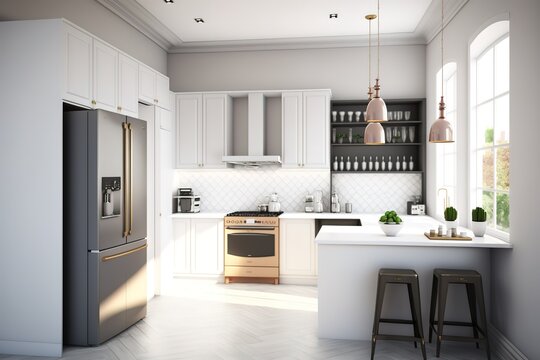 Modern style kitchen with light, Generative AI