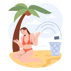 Digital detox. Female character taking a break from digital device