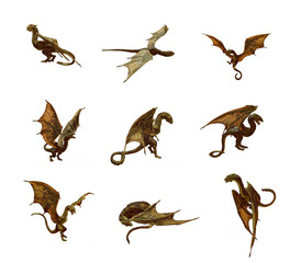 collection of little dragons 3d render fantasy creature