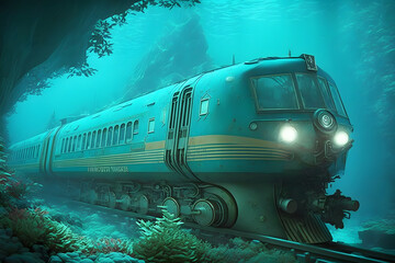 A train underwater concept, generative Ai