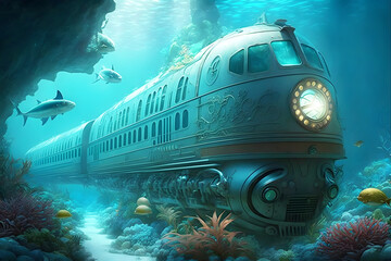 A train underwater concept, generative Ai