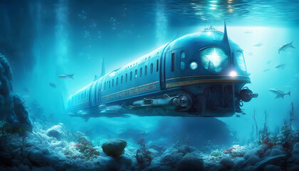 A train underwater concept, generative Ai