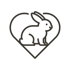 Vector thin line icon outline linear stroke illustration of a cute little rabbit with a heart - obrazy, fototapety, plakaty
