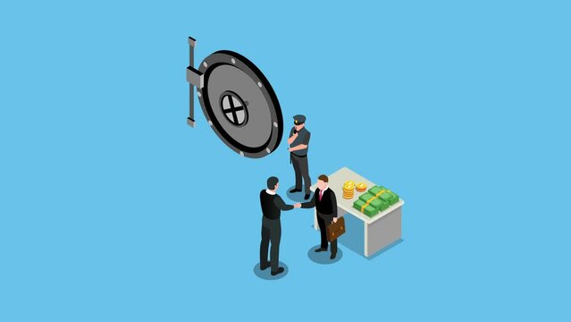 Business deal in a safe room with vault and money