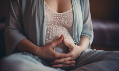 Close-up of a woman, expecting a baby, generative AI