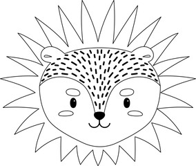 Porcupine Cartoon Face Line Illustration