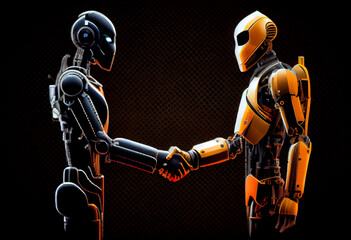 Robot and artificial intelligence shaking hands to conclude a deal. Future technology. Generative ai