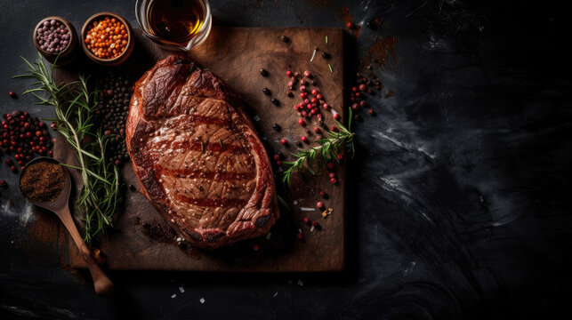 Delicious beef steak, background with space for copy. Generative AI