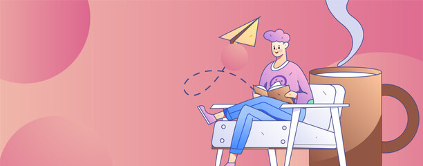 Quiet reading character flat vector concept operation hand drawn illustration
