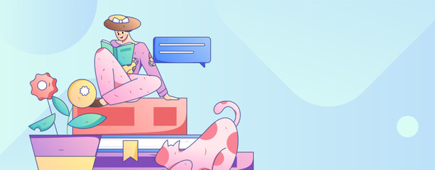 Quiet reading character flat vector concept operation hand drawn illustration
