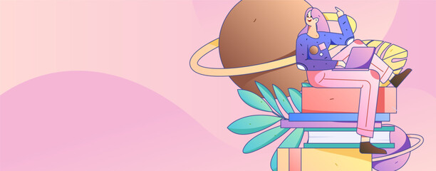 Quiet reading character flat vector concept operation hand drawn illustration
