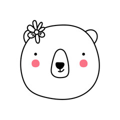 Cute Bear Face, scandinavian style. Hand Drawn vector illustration. Element for print, postcard and poster isolate on white background