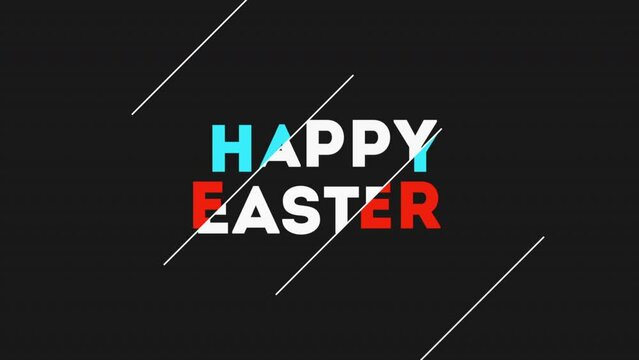 Happy Easter with lines pattern on black gradient, motion abstract holidays, minimalism and promo style background