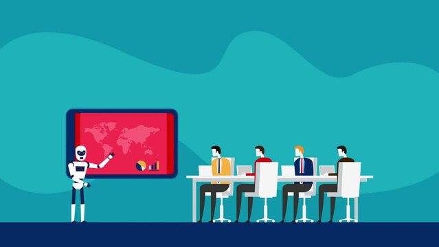 Robot ai doing business presentation