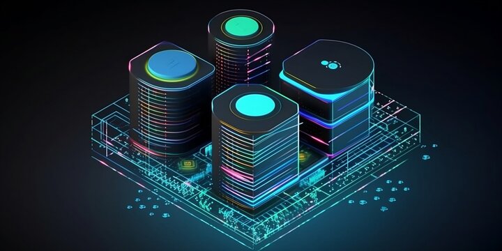 Big data flow technology and data science illustration concept. Concept of data research, data mining, business analytics, querying, analysing and visualizing complex information. Generated AI
