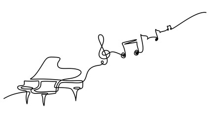 Music notes continuous line drawing with piano © ngupakarti
