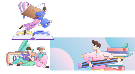 Quiet reading character flat vector concept operation hand drawn illustration
