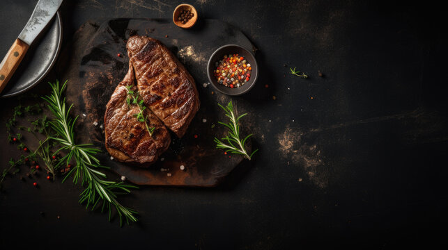 Delicious beef steak, background with space for copy. Generative AI
