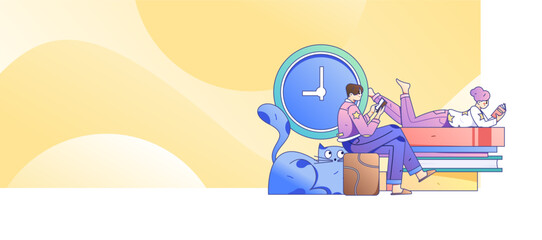 Quiet reading character flat vector concept operation hand drawn illustration
