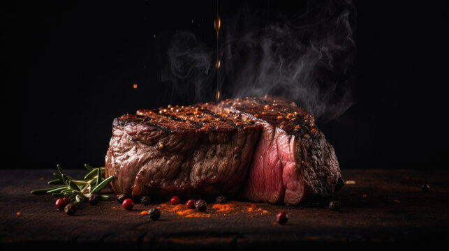 Delicious beef steak, background with space for copy. Generative AI