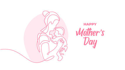 Mother holding her baby. Mothers day one line drawing concept. Vector illustration childhood theme.