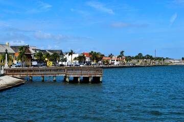 Fototapeta na wymiar Panoramic view showing historic St. Augustine, Florida riverfront.