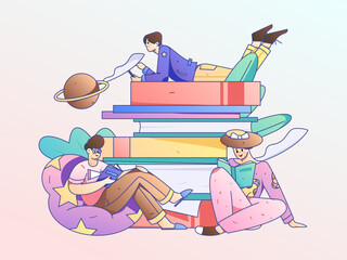 Quiet reading character flat vector concept operation hand drawn illustration
