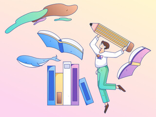 Quiet reading character flat vector concept operation hand drawn illustration
