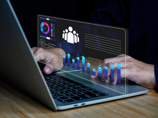 data for business analytics KPI performance indicators. Integration with data management through a digital virtual window