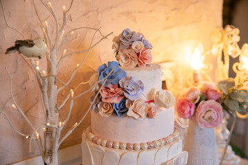 wedding cake with roses　ウェディングケーキ