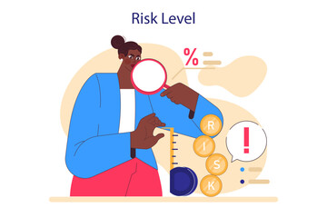 Investment and finance growth. Young female character analysing