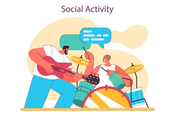 Social activity as a positive effect of playing drums. Male character