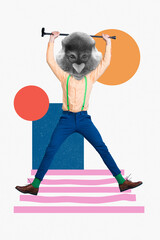 Creative 3d template collage of headless monkey dandy man dancing boogie woogie wear suspenders...
