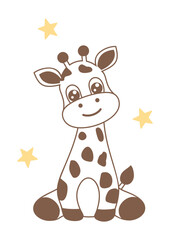 Giraffe and stars vector cartoon illustration. Cute animal design for shirts