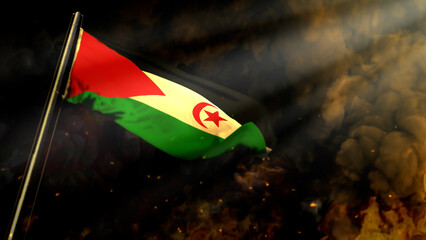 soft focus Western Sahara flag on smoke with sun rays background - problems concept - abstract 3D illustration
