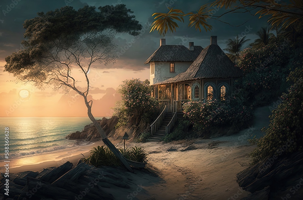Poster finding serenity in a serene coastal paradise generative ai