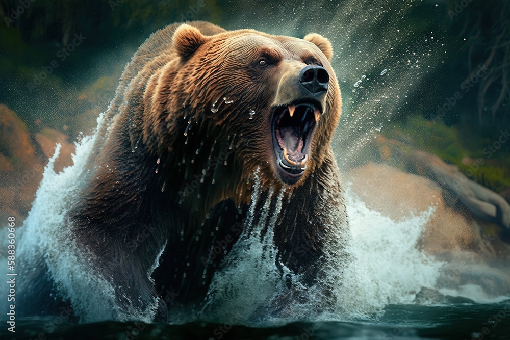 Sticker foaming at the mouth: an enraged bear in attack mode generative ai