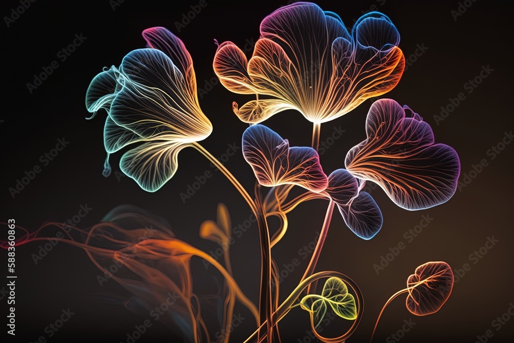 Poster luminous clovers of technicolor radiance: an illuminating picture of a fiery, wispy glow generative 