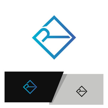 R logo with slanted position in a square frame in blue gradient color