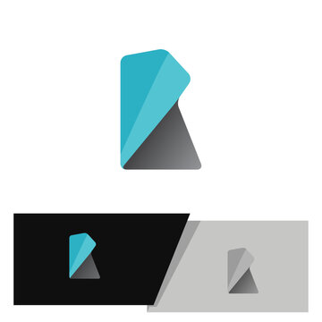 Abstract and minimal R logo with geometric elements in blue grey color